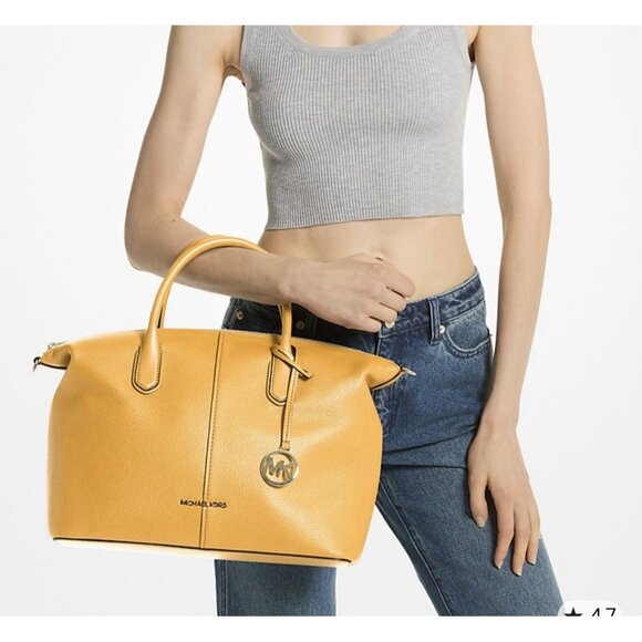 NEW Michael Kors Hyde large pebble leather satchel bag golden rod designer